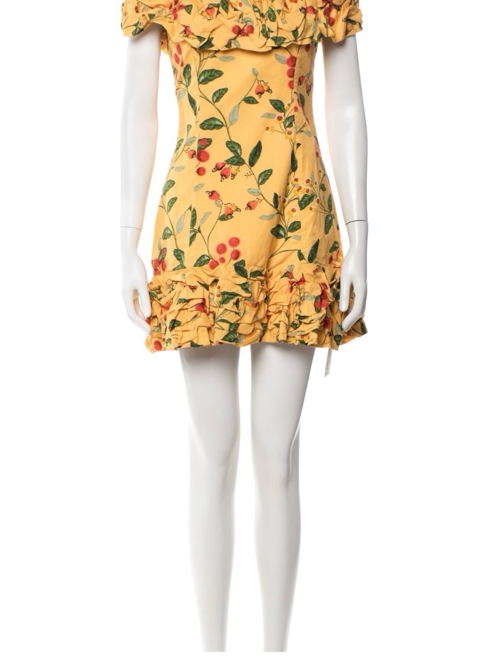 Agua by Agua Bendita Yellow Floral Off-Shoulder Ruffle Mini Dress